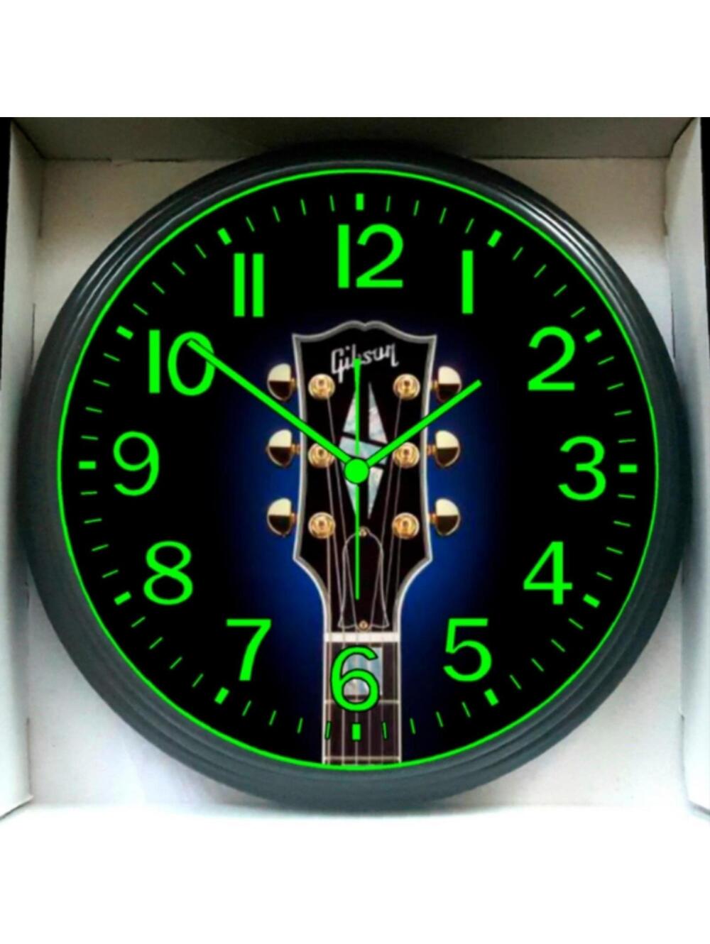 Gibson Les Paul Epiphone Music Studio Lounge Glow In The Dark Wall Clock New!